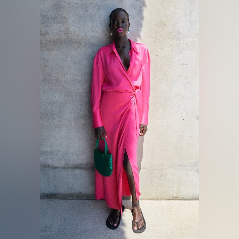 Zara Limited Edition Midi Shirt Dress Fuchsia